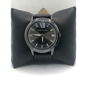 Anthony Jacobs Unisex Black Leather Analog Black Dial Quartz Genuine Watch OP17